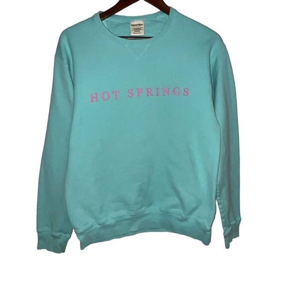 Women's Comfort Wash Hot Springs Arkansas Aqua Blue Crewneck Sweatshirt - Picture 1 of 6